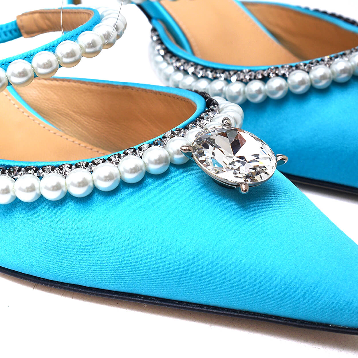 Mach & Mach - Turquoise Satin & Diamond of Elizabeth Pearl Mules